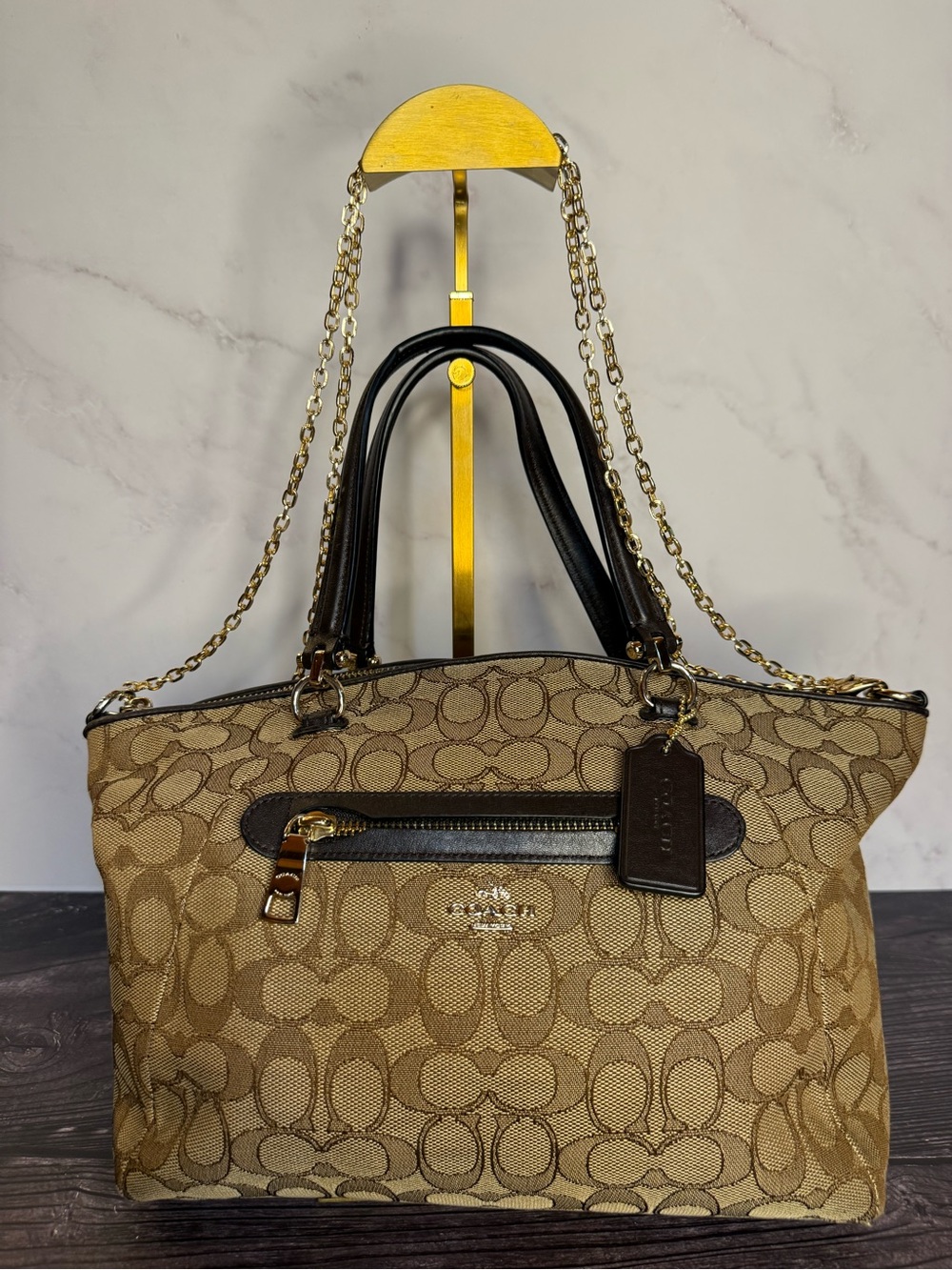 Coach Prairie Satchel 36311 Signature Jacquard Brown Leather Bag